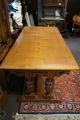 Antique Library Trestle Table Solid Oak Hand Carved Hayden New York Scroll Ships 1900-1950 photo 2