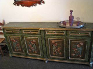 1930s Hand Painted Italian Long Console Table Credenza photo