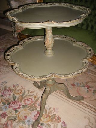 Antique Painted Lazy Waiter Serving Party Doubletray Table photo
