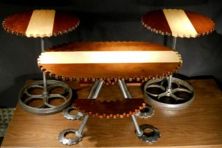 Brazilian Walnut Coffee Table Set Sculptural Steampunk End Side Livingroom Deco photo