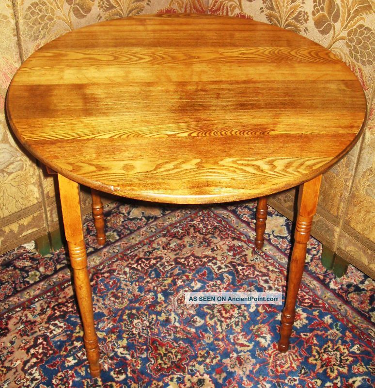 Antique Round Folding Sewing Card Serving Table 4 Legs 1900-1950 photo