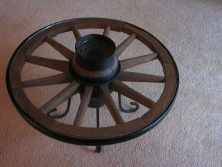 Antique Wagon Wheel Table With Glass Top photo