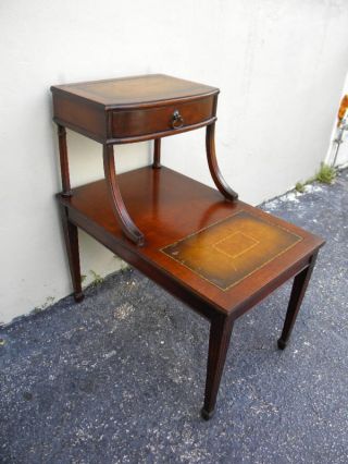 Mahogany Leather Top Lamp / Side / Night Table With A Drawer photo