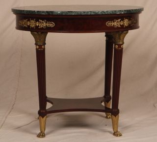 French Empire Gilt Bronze Antique Mahogany Marble Top Gueridon Side Hall Table photo