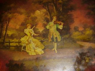 Antique Vernis Martin Hp French Courting Scene Mahogany Tiered Accent Table Old photo