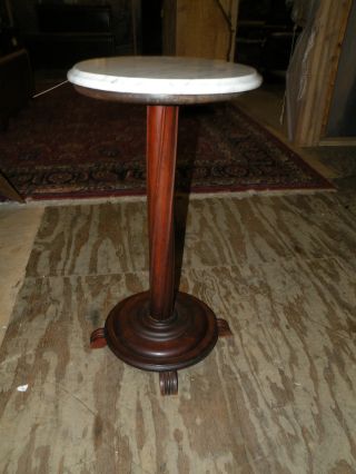 Antique Marble Top Pedestal Plant Stand Table photo