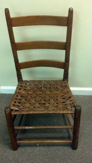 Antique Mission Ladder Back Primitive Chair W/ Woven Cane Seat photo