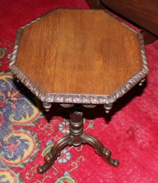 Antique English Carved Oak Side Table photo