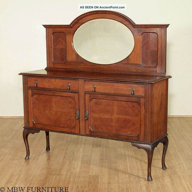 Antique English Queen Anne Mahogany Buffet Sideboard Server C1920 A75 1900-1950 photo