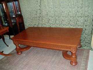 Massive Antique Carved Coffee Table W/2 Drawers And Bun Feet photo