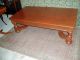 Massive Antique Carved Coffee Table W/2 Drawers And Bun Feet 1900-1950 photo 3