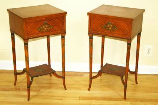 2 Antique Adam Style Hand Painted Accent Side Table Set photo