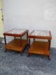 Pair Of Inlaid Marble Top Mahogany Side/night Tables 925 1900-1950 photo 2