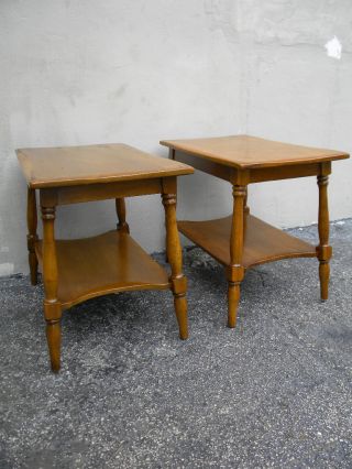Pair Of Solid Cherry/maple Living Room Side Tables By Cushman 1589 photo