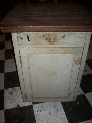 Primitive Wooden Kitchen Cupboard,  Antique 1 Drawer,  1 Door,  Vintage Collectible photo