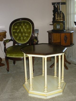 French Country Style Painted Eight Sided Side Table Parthanon Table photo