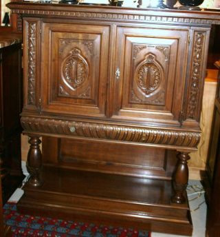 Exquisite French Antique Henry Ii Cabinet / Bar.  Made From Mahogany. photo