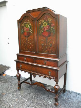 Large Hand - Painted Carved China Closet By Tomlinson Chair Mfg Co 2166 photo
