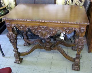 Antique Walnut Ornate Carved Side Table photo