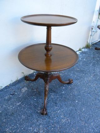 1940 ' S Two Tier Mahogany Ball Claw Feet Side Table photo