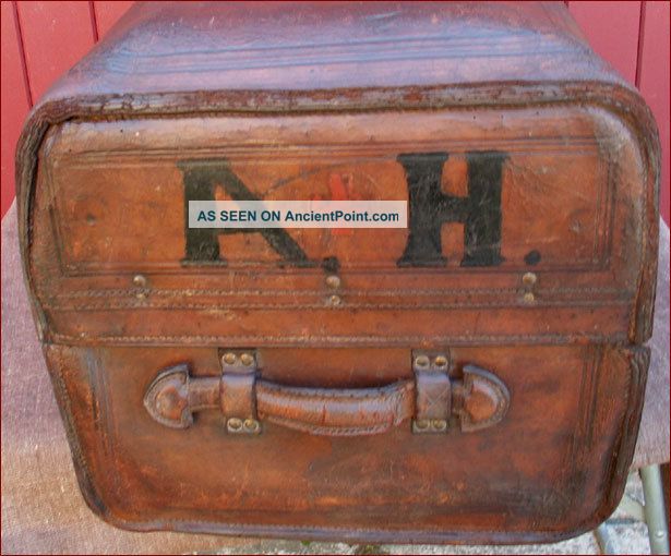 Sole Leather Trunk Suitcase Travel Philip Corbin Cabinet Lock 1880 1800-1899 photo