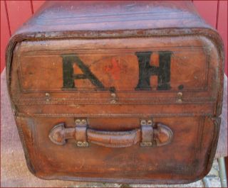 Sole Leather Trunk Suitcase Travel Philip Corbin Cabinet Lock 1880 photo