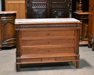 111018 - 2 : Antique French Louis Xvi Marble Top Commode Chest W/ Drawers photo