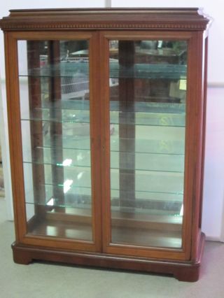 Antique Mahogany Curio Circa 1910 4 Glass Shelves Mirror Back Refinished 43 