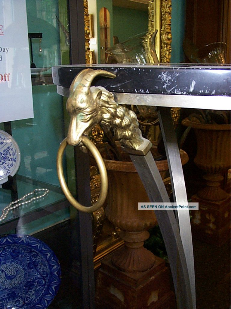 Antique Brass,  Steel And Marble Table With A Griffin / Ram Design 1900-1950 photo