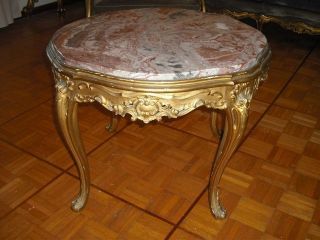Antique Gilt Wood And Marble Top Table 11it059c photo