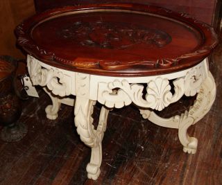 Carved Walnut Neptune Scene Tray Top Coffee Table photo