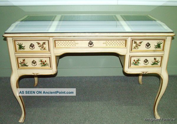 6003: Sligh Furniture Artist Signed French Writing Desk With Leather Top Post-1950 photo