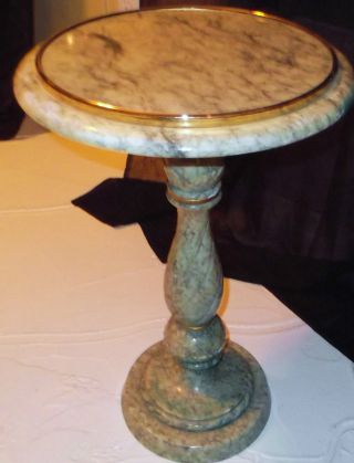 Vintage Hollywood Regency Alabaster Round Side Lamp Table photo