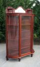 Victorian Oak & Tiger Oak Bow Front China Cabinet W Key & Mirrored Gallery C1900 1900-1950 photo 3