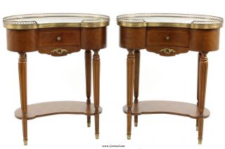 Pair Of Mahogany Louis Xvi Kidney Shaped Marble Top End Tables photo