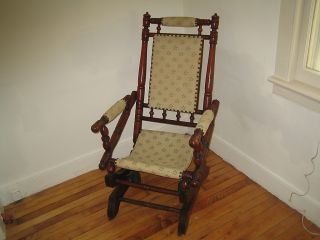 Antique Vintage Pedestal Platform Rocking Chair Spindle Rocker photo