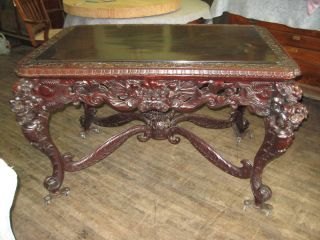 Carved Asian Center Hall Table Dragons Cabriolet 1900 ' S photo