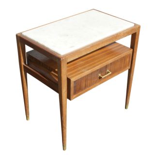 Vintage Marble Wood Night Stand Table photo