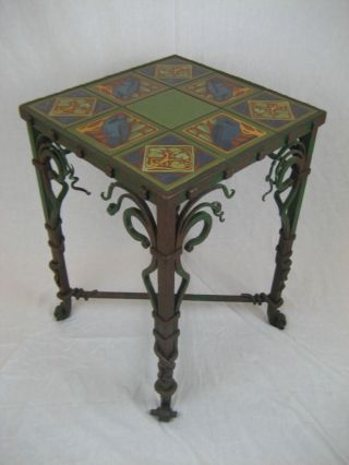 Arts & Crafts 9 Tile Raven Table With Organic Wrought Iron photo