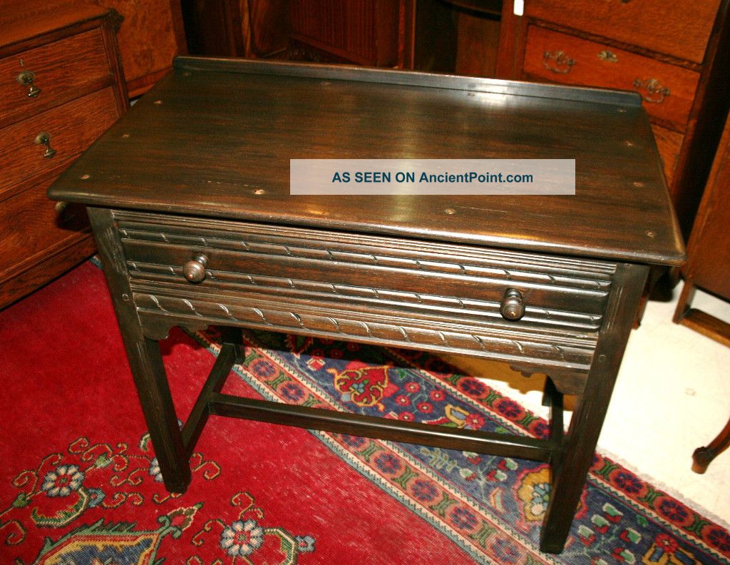 Splendid English Antique Stamped Hall Table.  Made From Oak. 1900-1950 photo