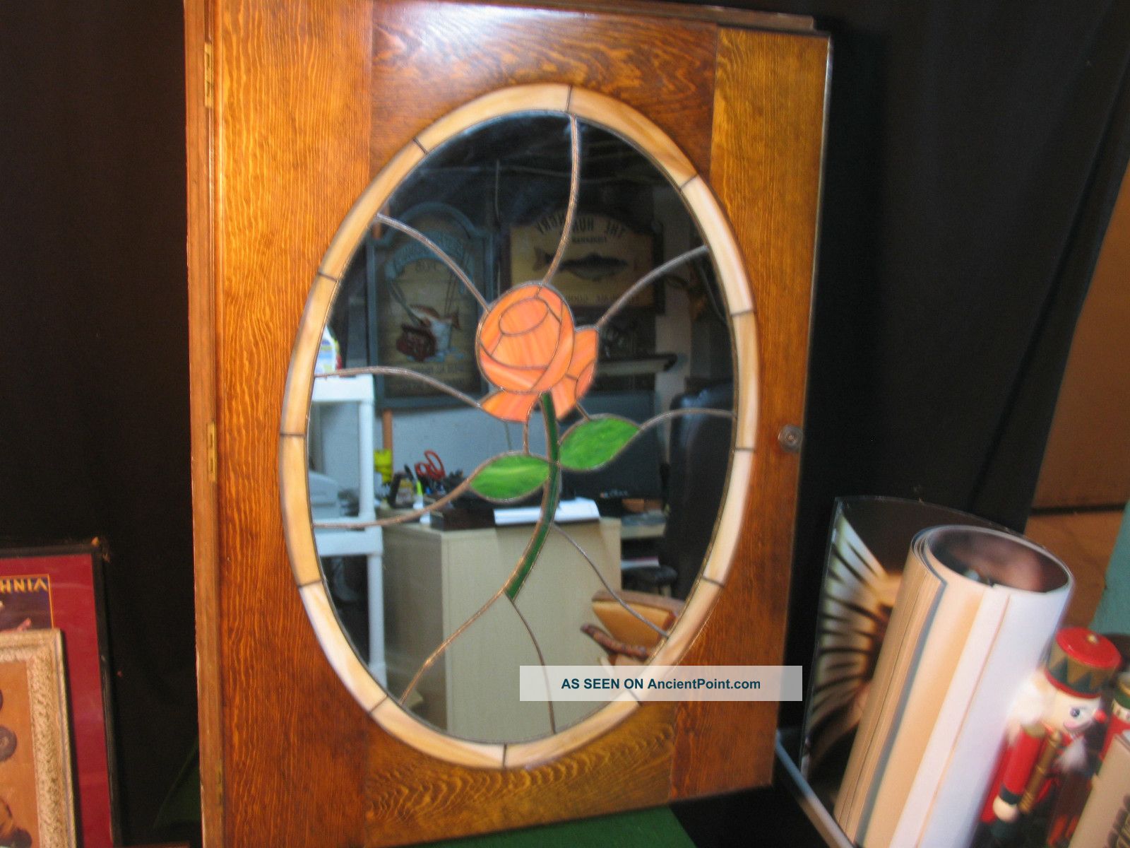 Vintage Recessed Wooden Medicine Cabinet 1900-1950 photo