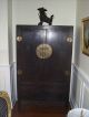 Pair,  Antique Chinese Wedding Cabinets,  Black Lacquer 1900-1950 photo 1