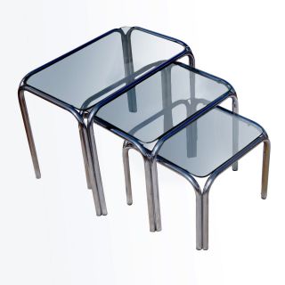 Vintage Chrome And Smoked Glass Nesting Tables photo