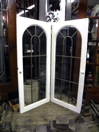 Pair Of Vintage Leaded Glass Palladian Styled Cabinet Doors photo