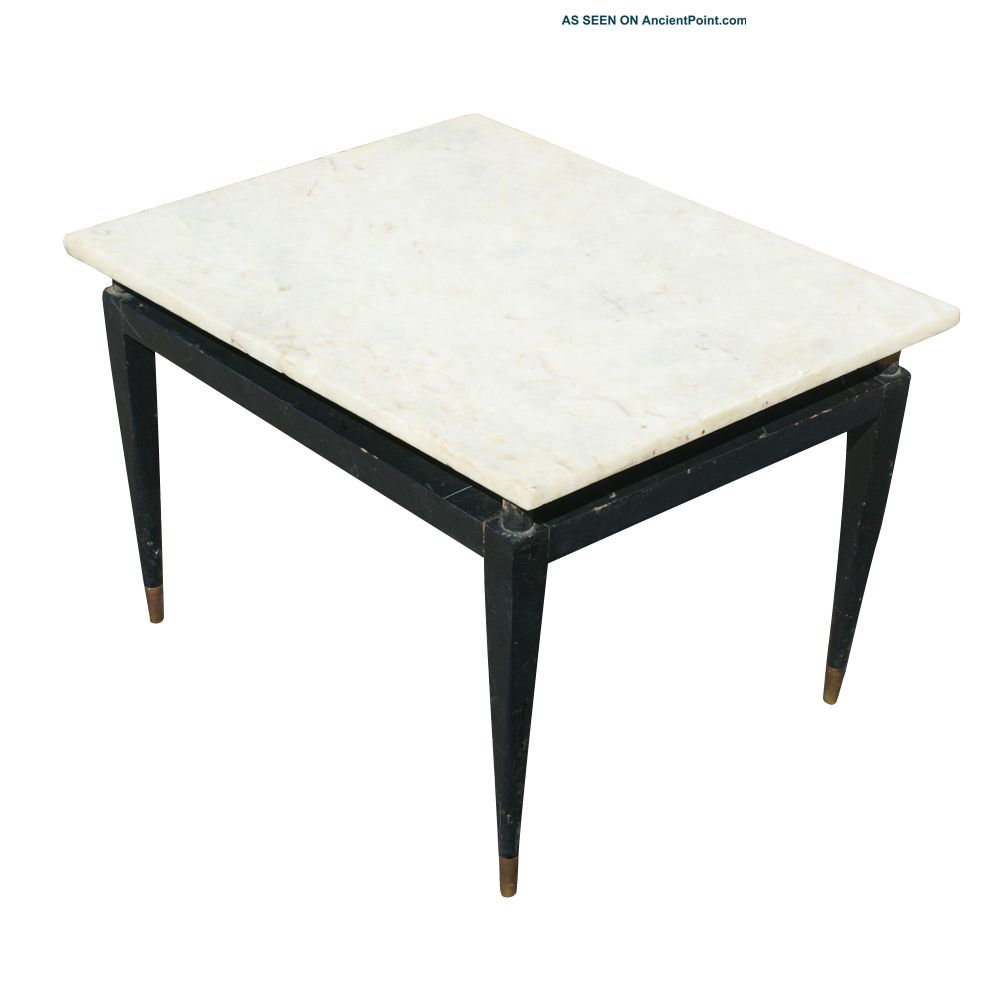 Vintage Marble Ebonized Wood Coffee Table 1900-1950 photo