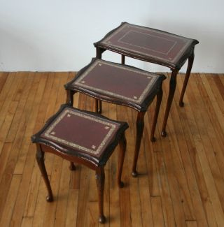Nest Of Tables Queen Anne Revival Leather Mahogany photo