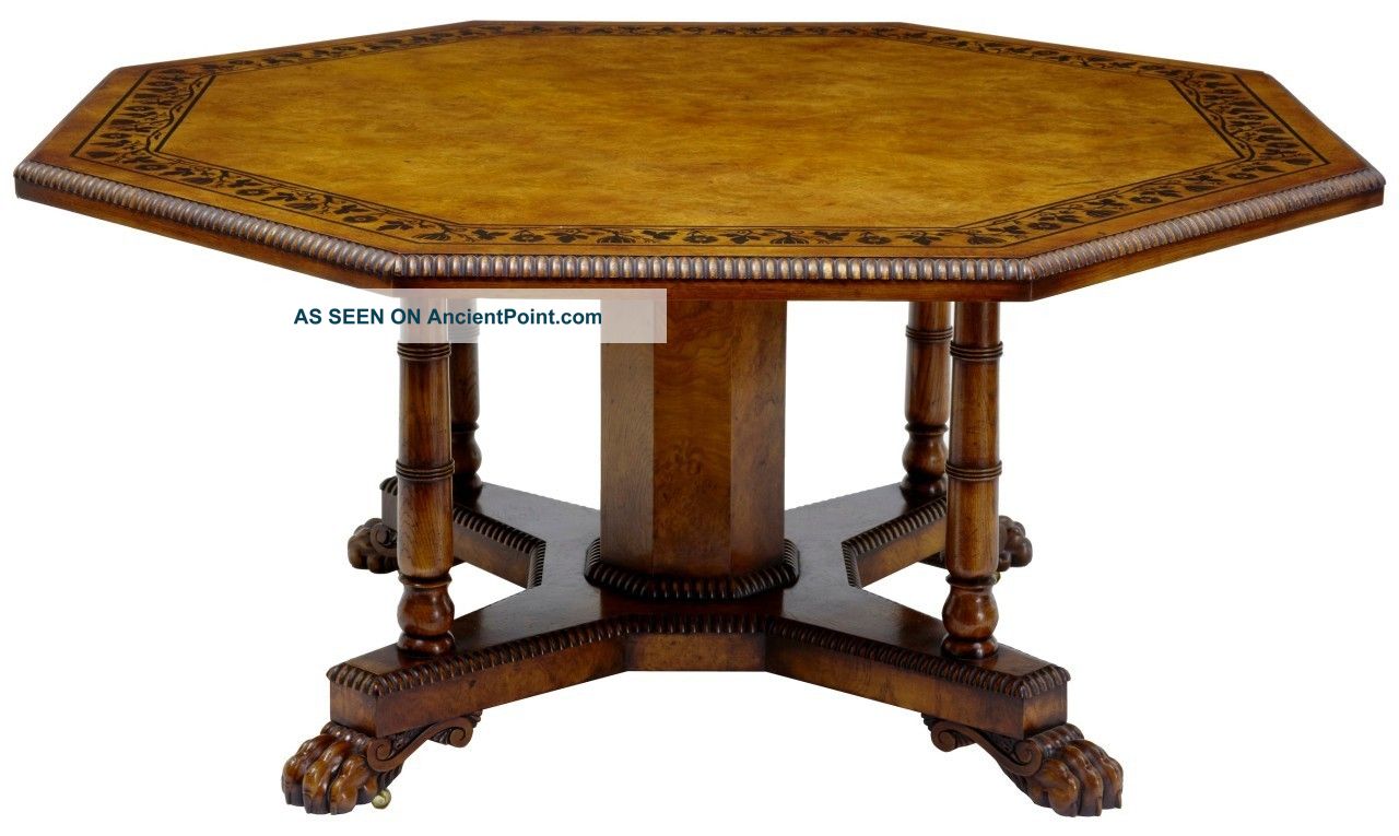 George Bullock Inspired Octogonal Oak And Walnut Dining Table 1900-1950 photo