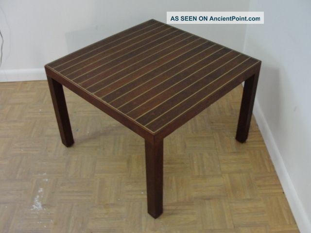 Danish Modern Walnut? Brass Inlaid End Table 1900-1950 photo