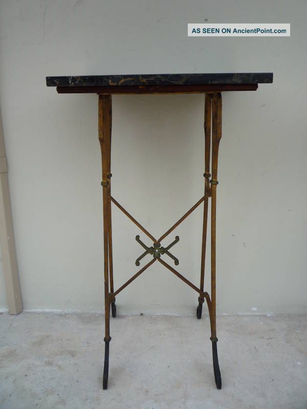 20 ' S French Wrought Iron & Black Marble Table/ Stand 1900-1950 photo