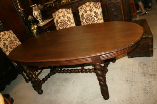 Large Oval English Antique Barley Twist Dining Table.  Made From Solid Oak. photo